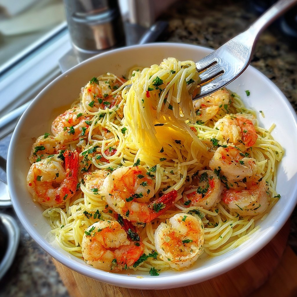 Angel Hair Pasta With Garlic Shrimp