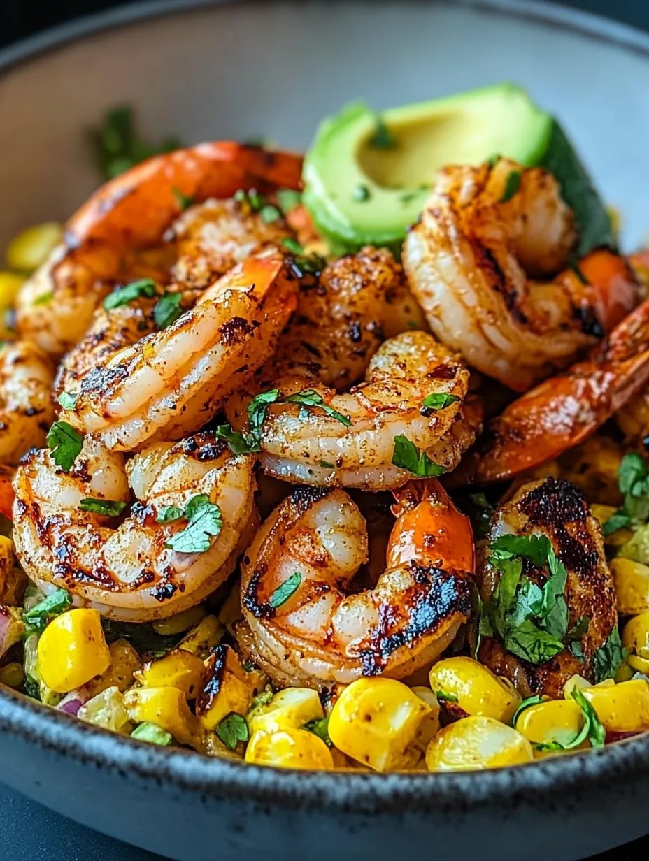 Grilled Shrimp Bowl with Avocado, Corn Salsa & Creamy Sauce
