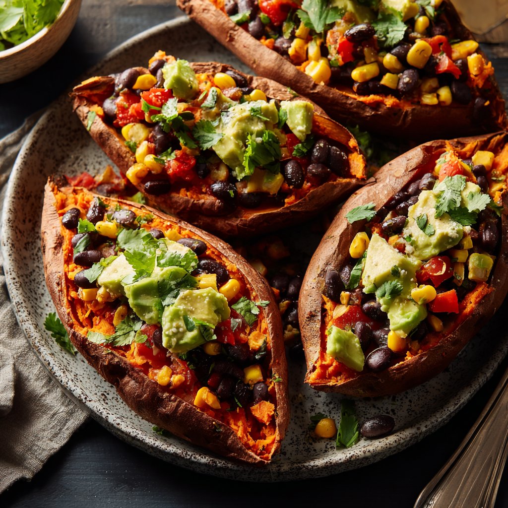 Baked Sweet Potato Veggie Boats