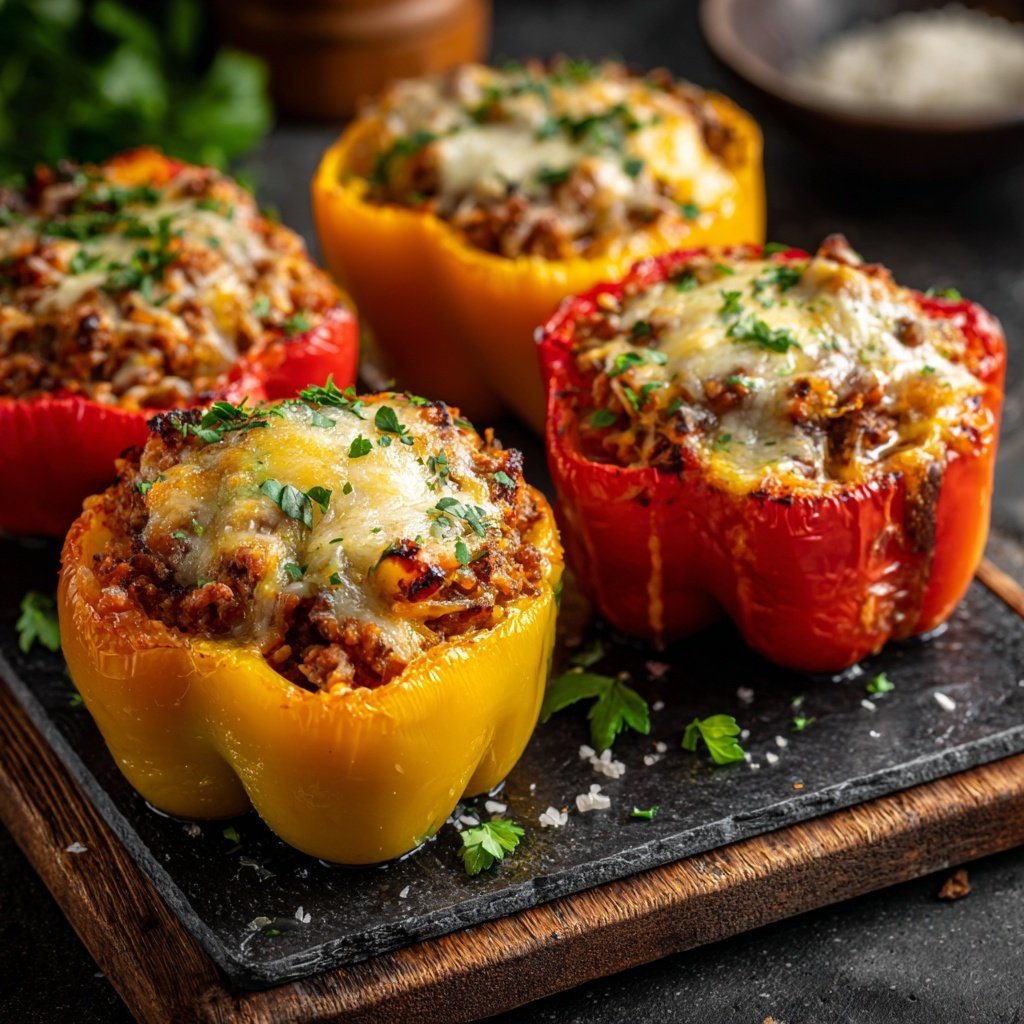 Ground Beef And Rice Stuffed Peppers