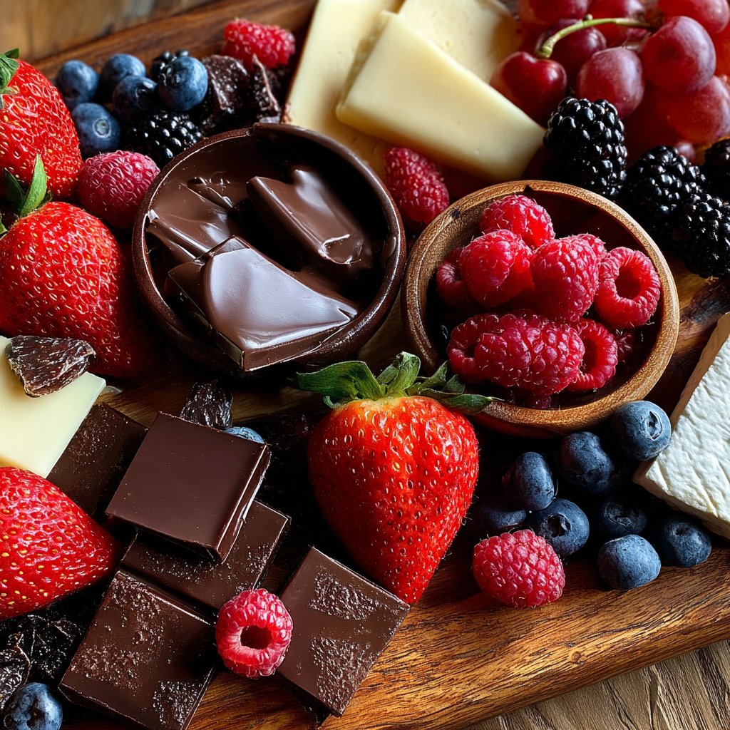 Valentines Charcuterie Board with Chocolate and Berries