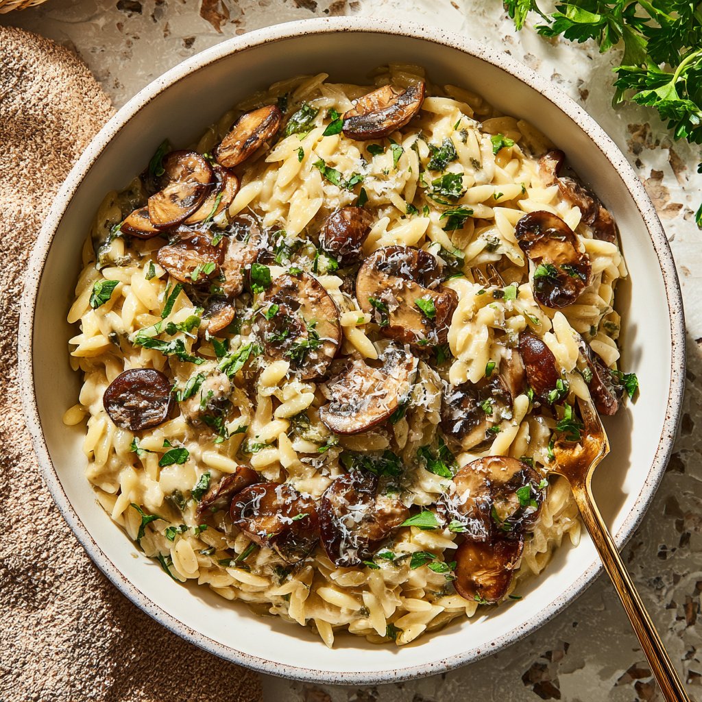 Creamy Mushroom Veggie Orzo