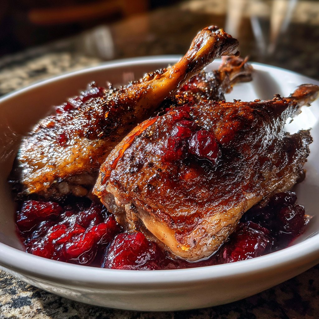 Duck Confit with Cherry Compote